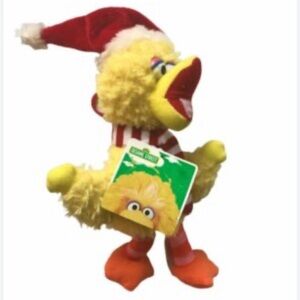 Sesame Street 9" Big Bird Backpack Clip Plush Santa Hat Stripe Scarf talking